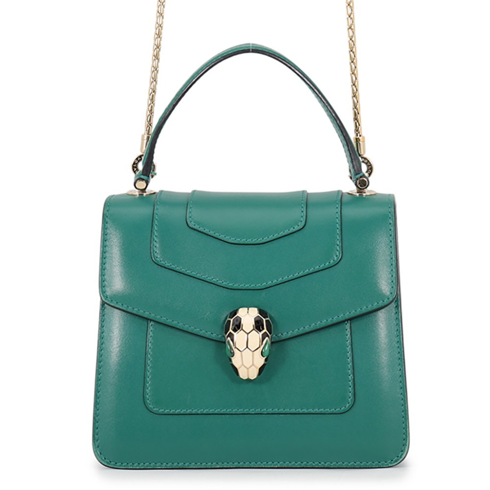 BVLGARI Serpenti Forever Top Handle Calf Leather Emerald Green 39778