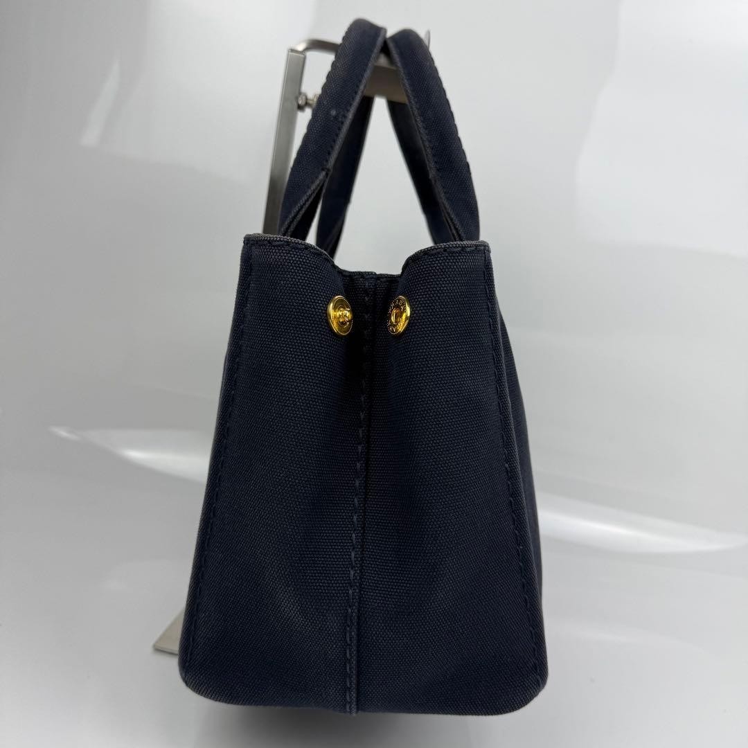 PRADA Canapa Handbag Navy 15cm x 28cm x 20cm Leather Tote Authentic