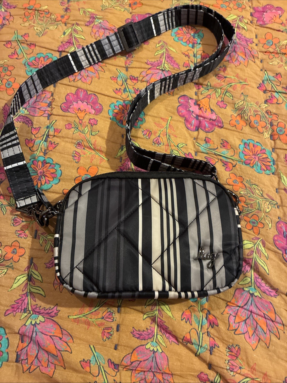 LUG Coupe SE Convertible Crossbody Bag Love Stripe Black NWT