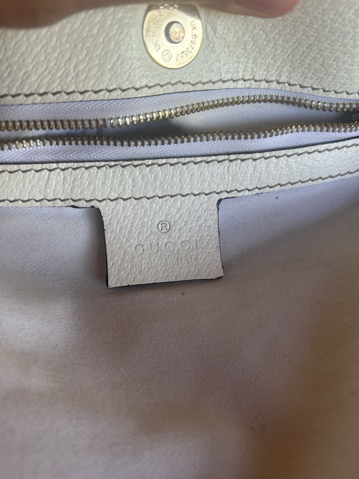 Gucci GG Pattern Satchel Top Handle Bag Beige Brown White Zip Double Handles