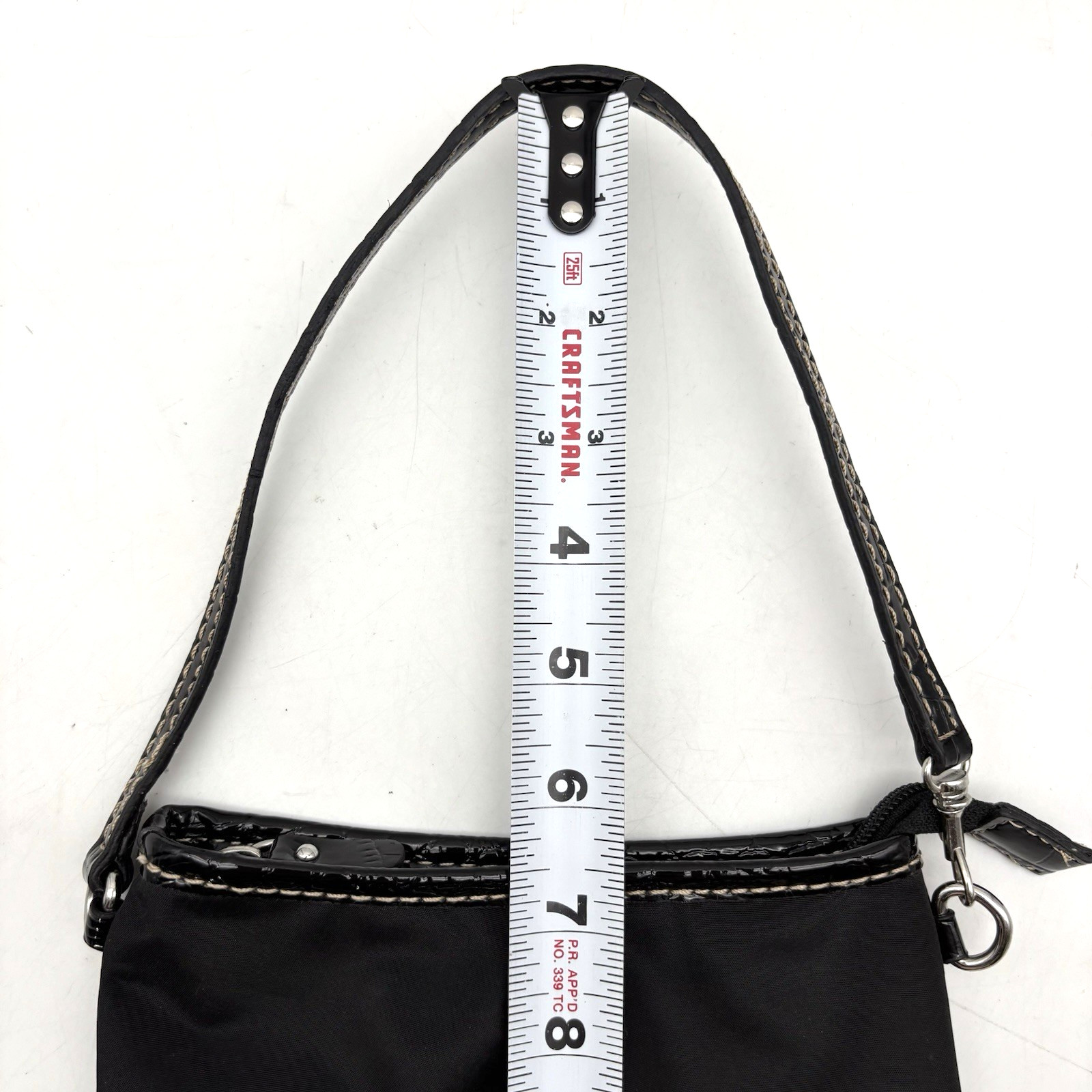 Liz Claiborne Black Polyester Faux Patent Trim Micro Wristlet Pouch Purse 7.25″