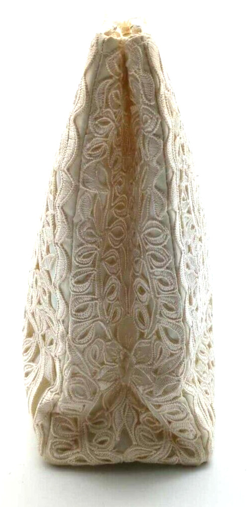 1980s Floral Design Overlay Lace Clutch Bag Evening Or Wedding 10″ x 8″ x 3″
