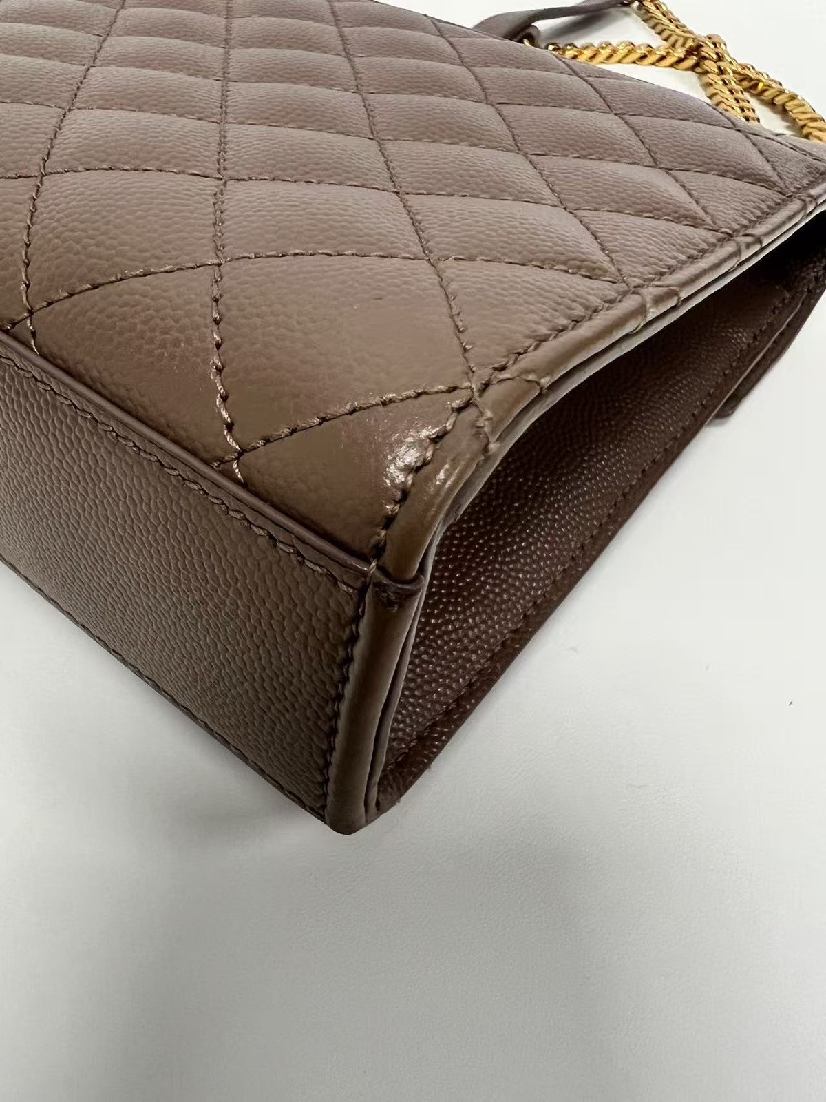 Yves Saint Laurent Taupe Envelope Grain De Poudre Leather Shoulder Bag AUTH