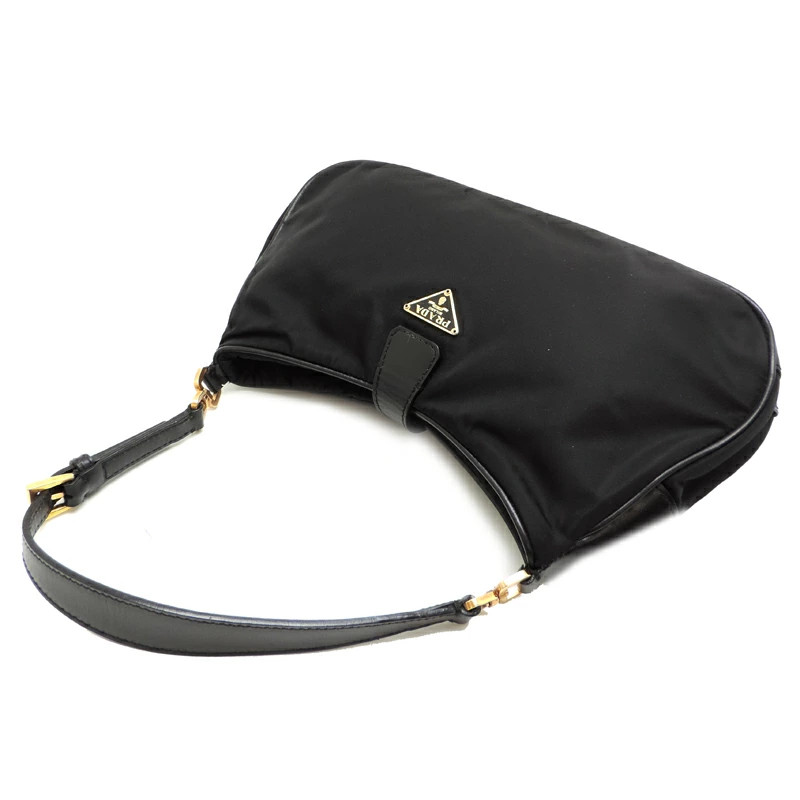 PRADA Tessuto Nylon Black Shoulder Bag Handbag Hobo Vintage Nero Triangle Logo