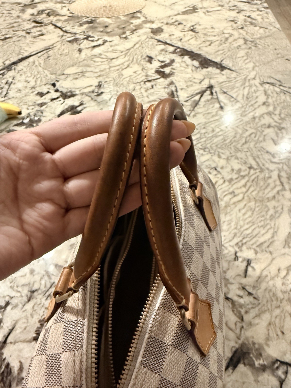 Louis Vuitton Damier Azur Speedy 25 Zip w/ Lock no key , Beige/White