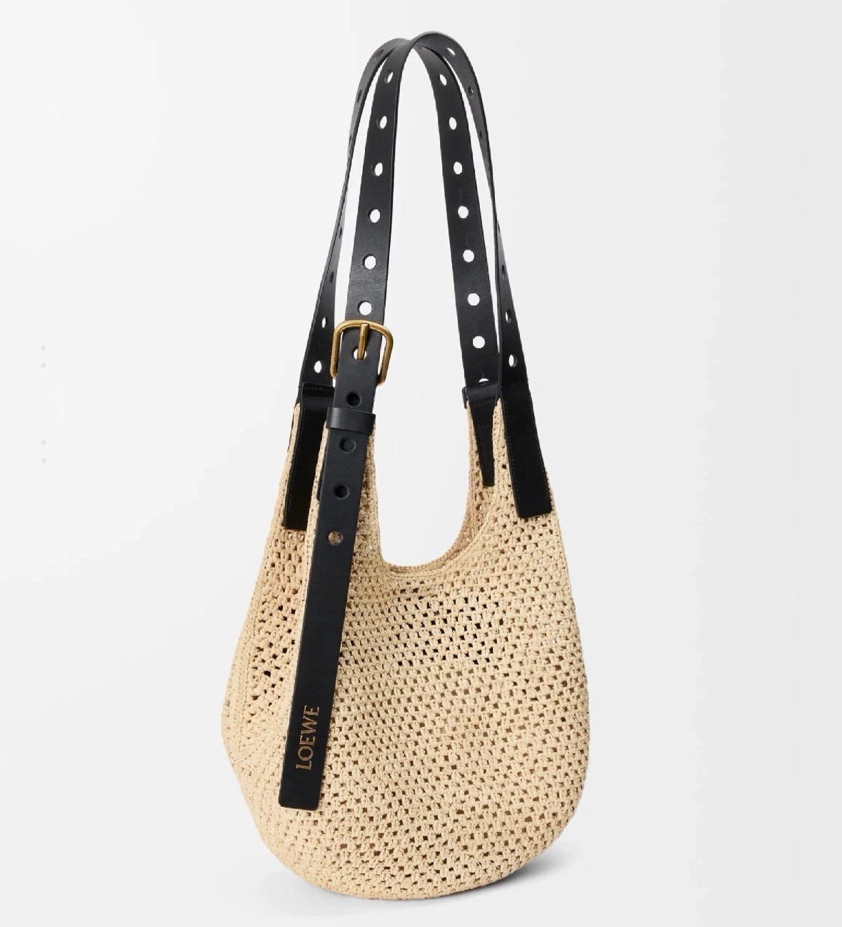 LOEWE Punch Hole Hobo Small raffia hobo bag with Adjustable shoulder strap