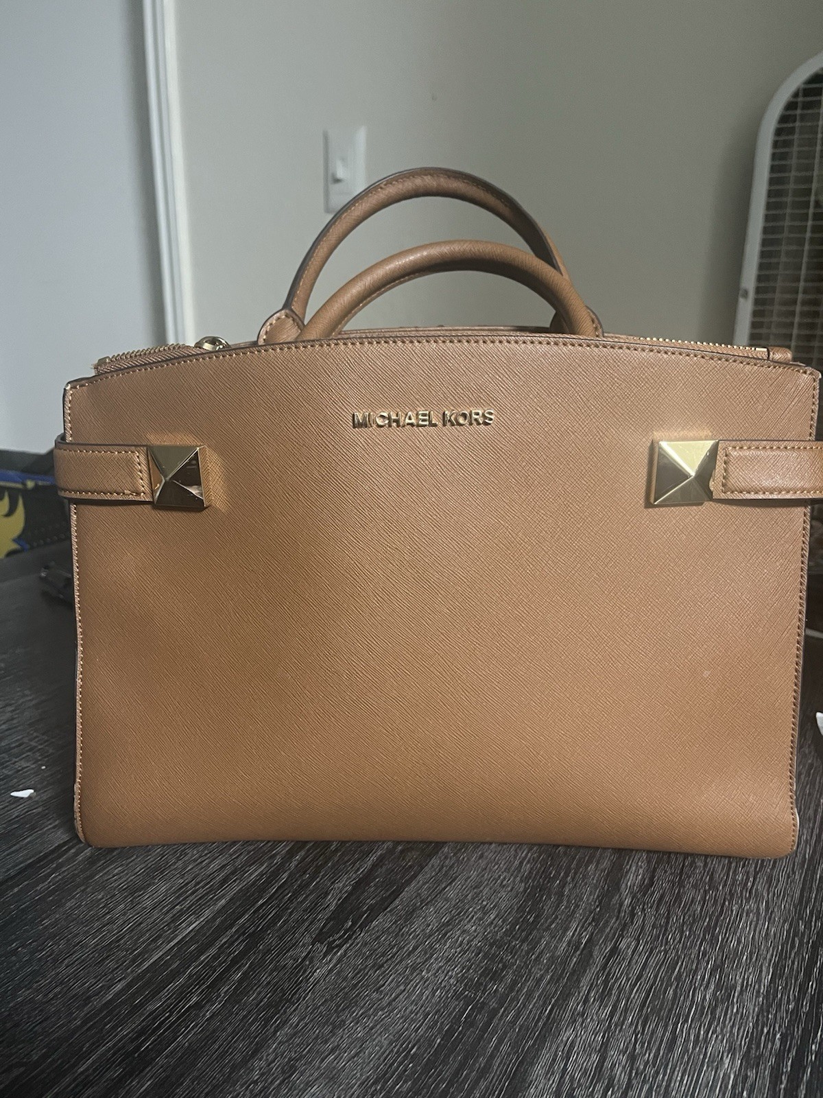Michael Kors Brown Zip-Top Satchel Top Handle Bag Double Handles Gold Hardware