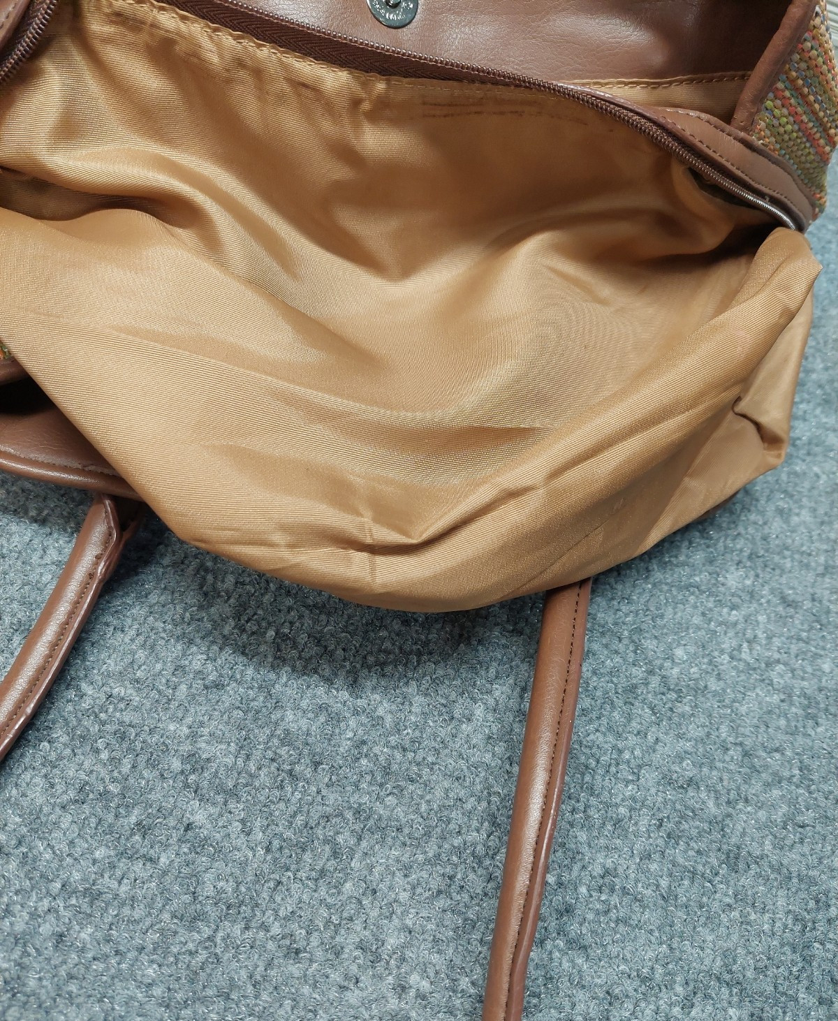 Croft & Barrow Women Shoulder Bag Small Brown Stripe Braided Leather Trim Casual