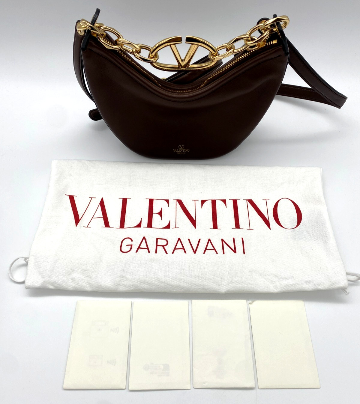Valentino Garavani VLogo Moon Hobo Mini Brown Calf Leather Shoulder Bag – Auth