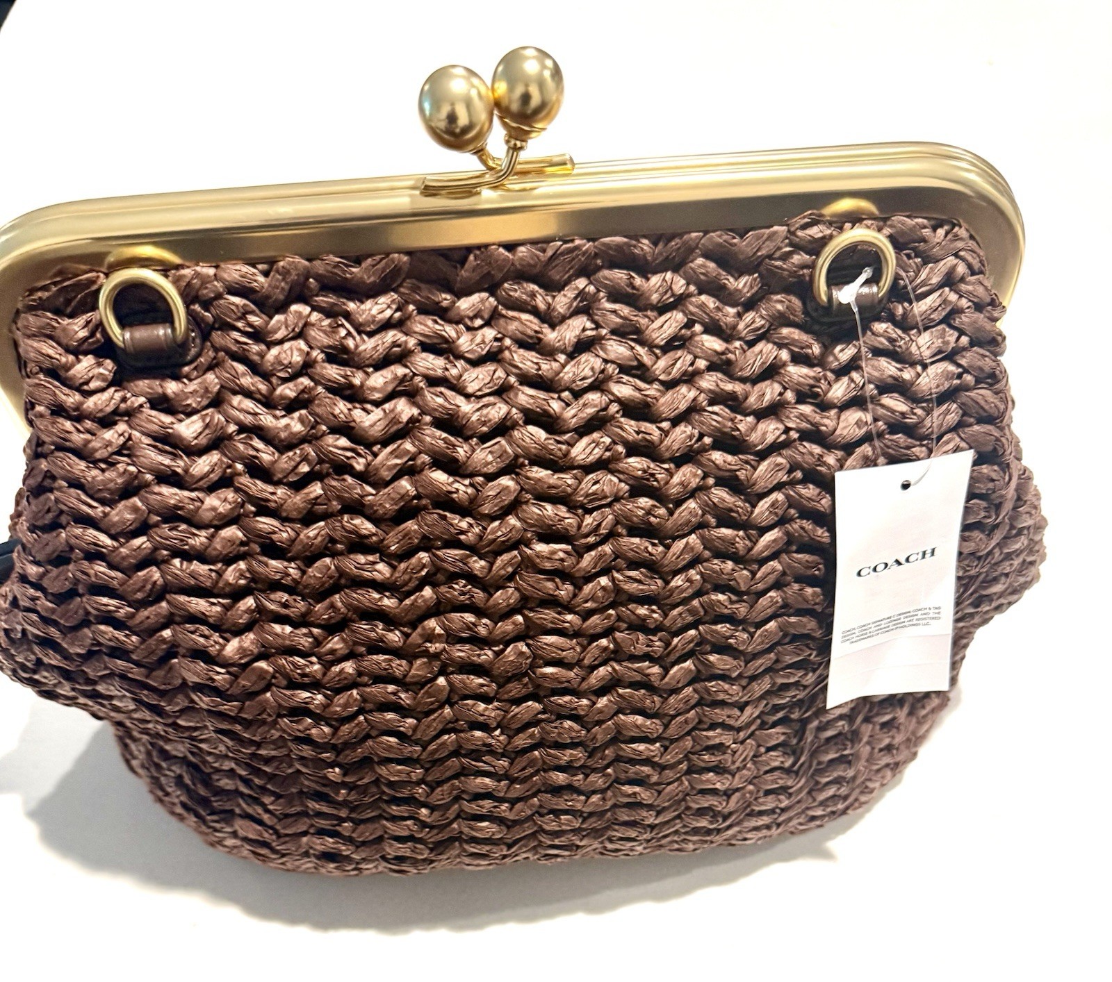 Coach Kisslock Medium Straw Frame Leather Bag 27 Maple CDZ28 – NWT $395