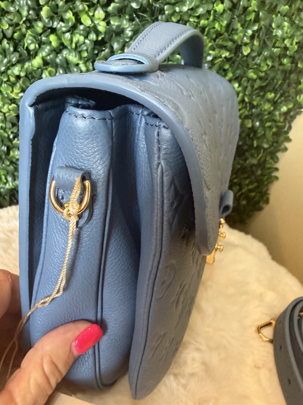 Louis Vuitton Blue Empreinte Monogram Crossbody w/ Detachable Strap, Gold