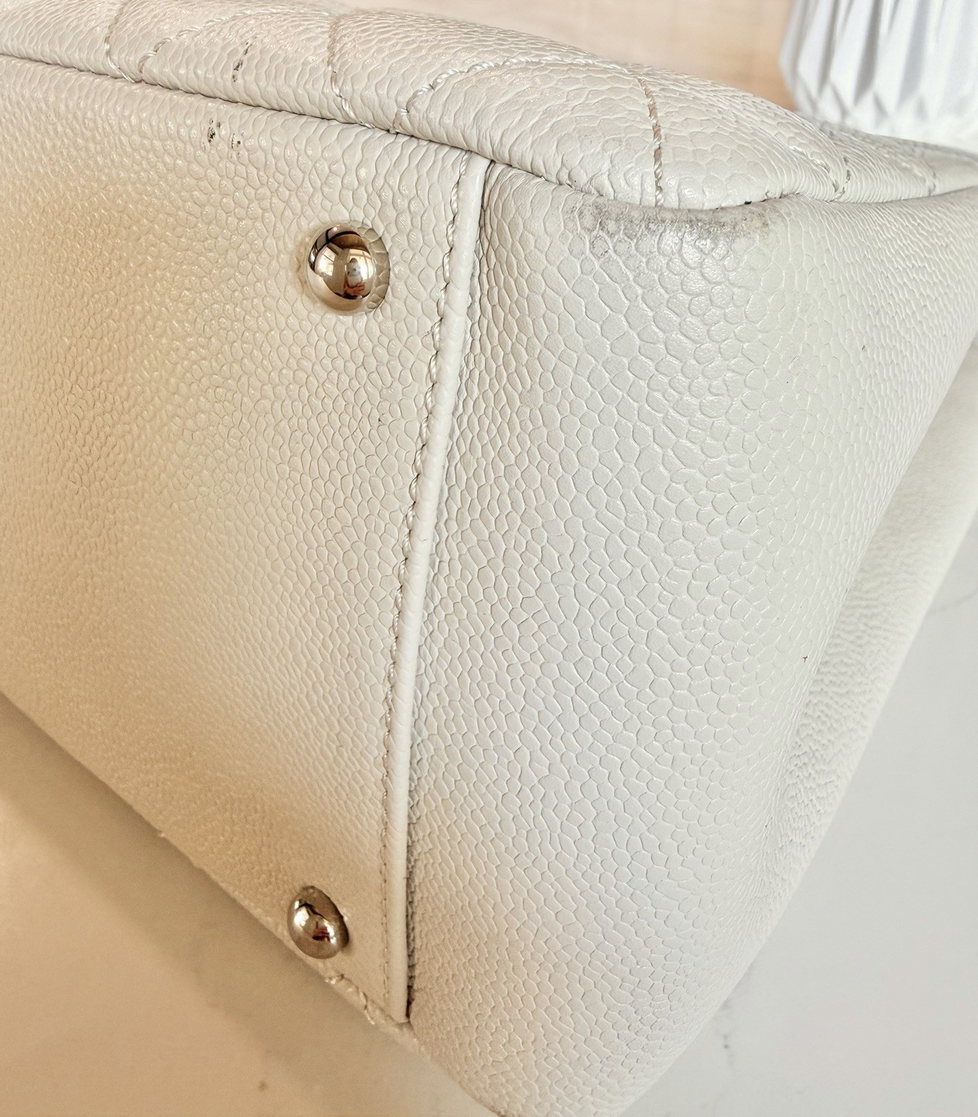 CHANEL Caviar Quilted XL Grand Shopping Tote Off White