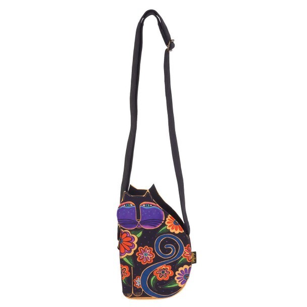 Laurel Burch Cutout Blossoming Feline Cat Shoulder Tote – LB6554C – Black