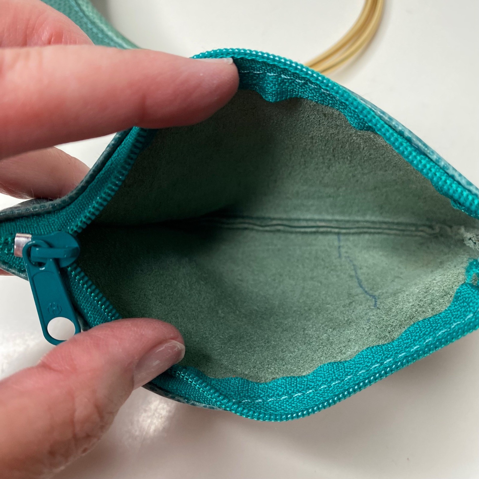 VTG Susan Gail Teal Textured Leather Ring Handle Shoulder Bag & Matching Pouch