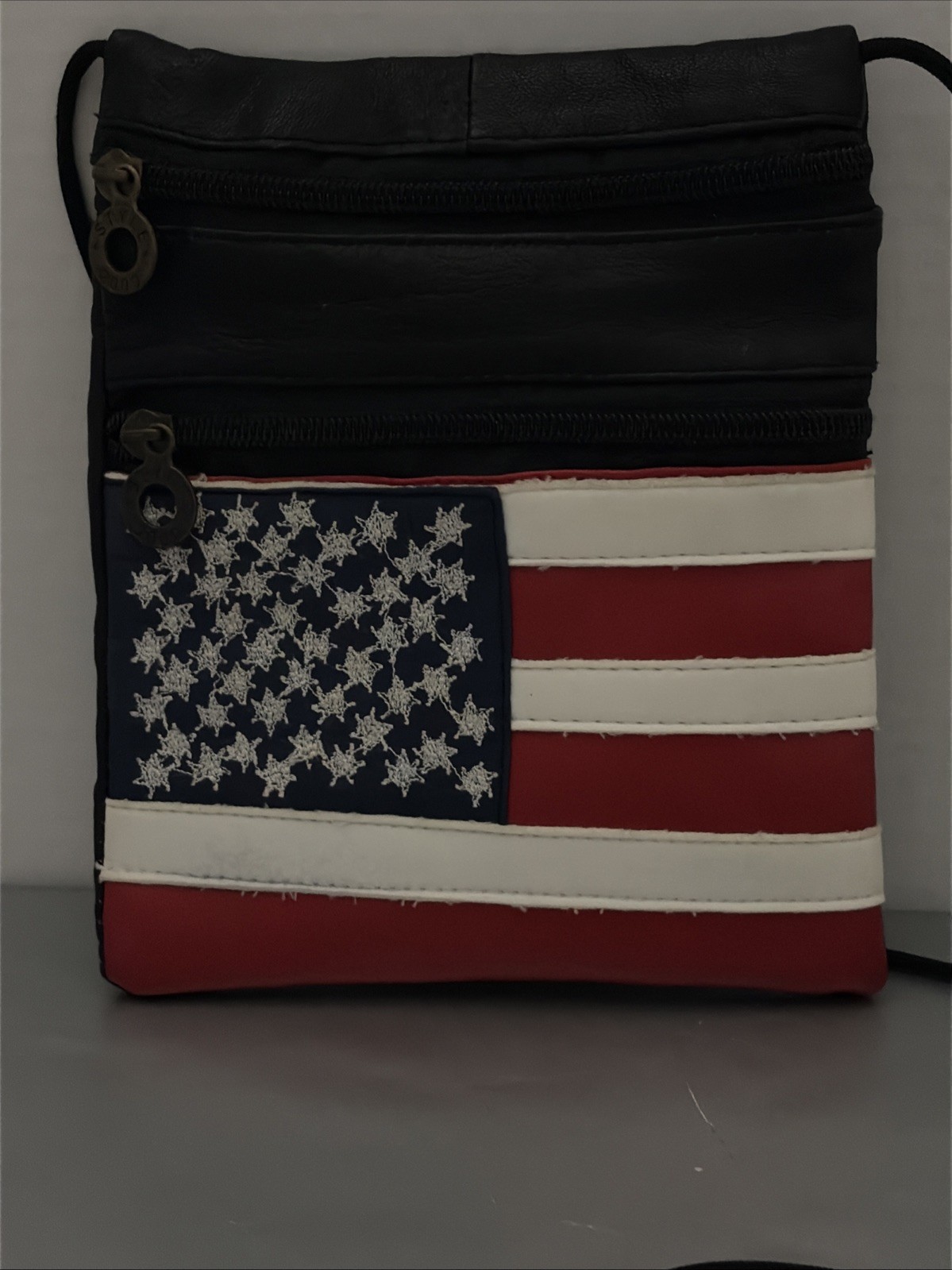 Vintage Style 2000 womens leather crossbody bag, American Flag Theme