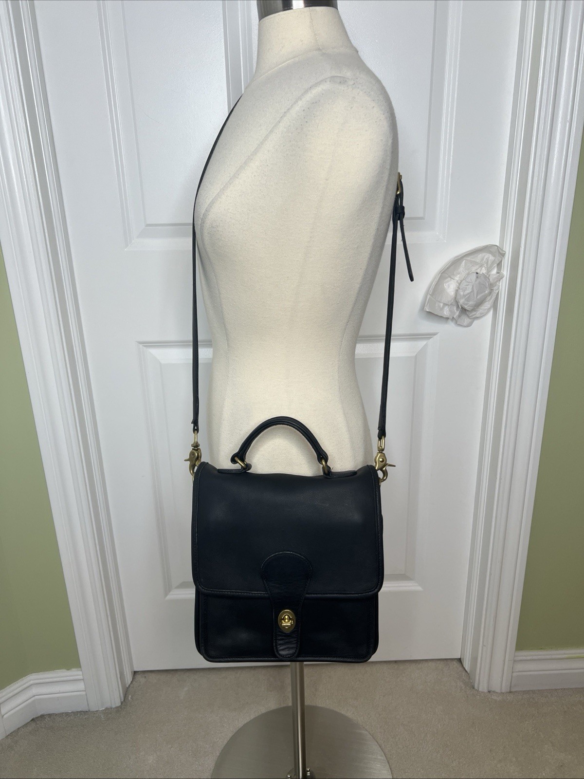Vintage Coach Willis Station Bag Black Leather 5130 Top Handle 80s USA