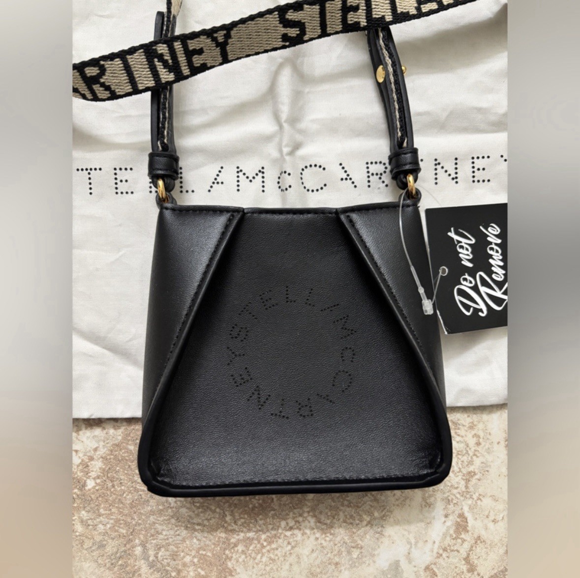 Stella McCartney Micro Hobo Shoulder Bag Black Logo Crossbody Strap Dust Bag