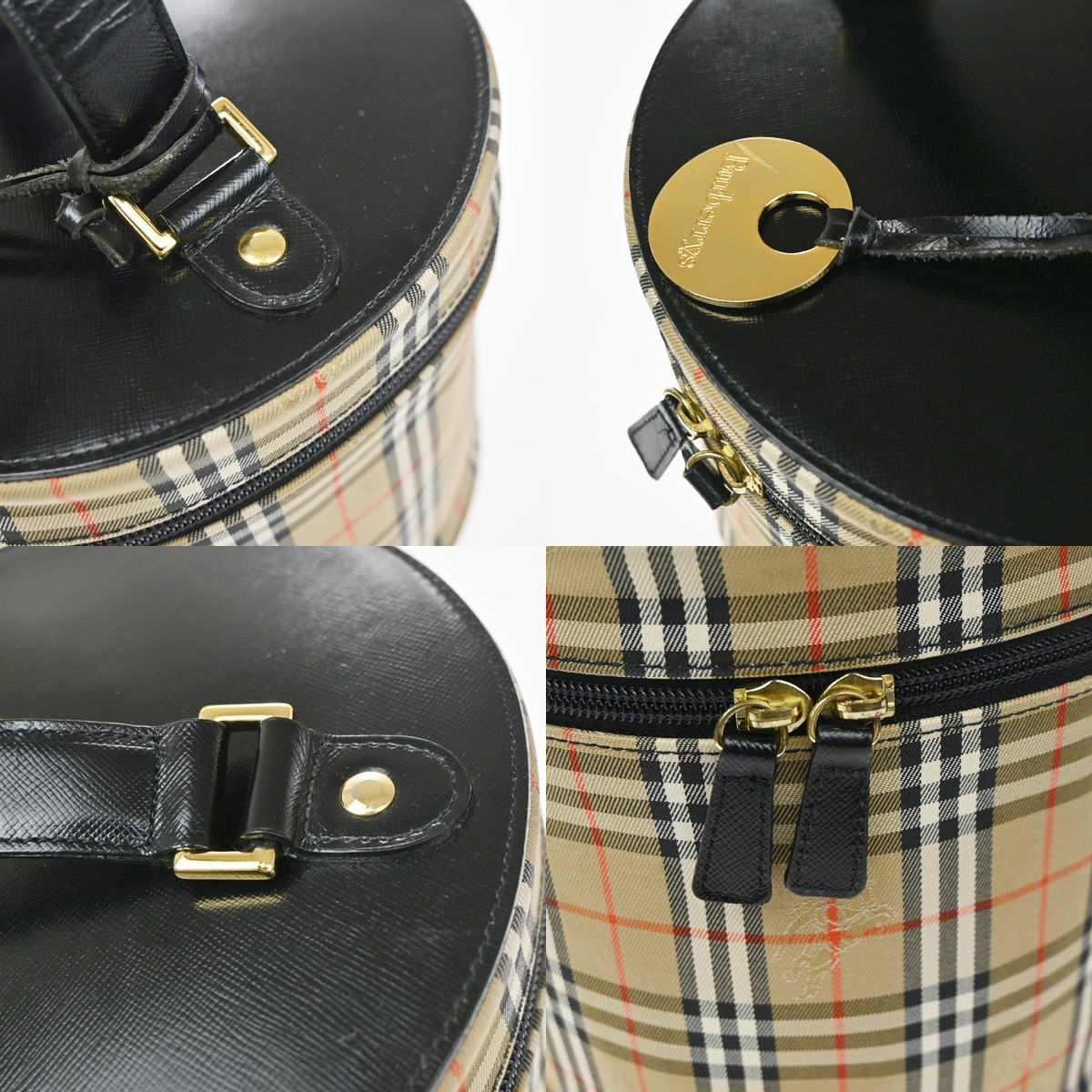 Burberrys Nova Check Shadow Horse Vanity Bag Canvas Leather Beige BK GHW 36RQ004