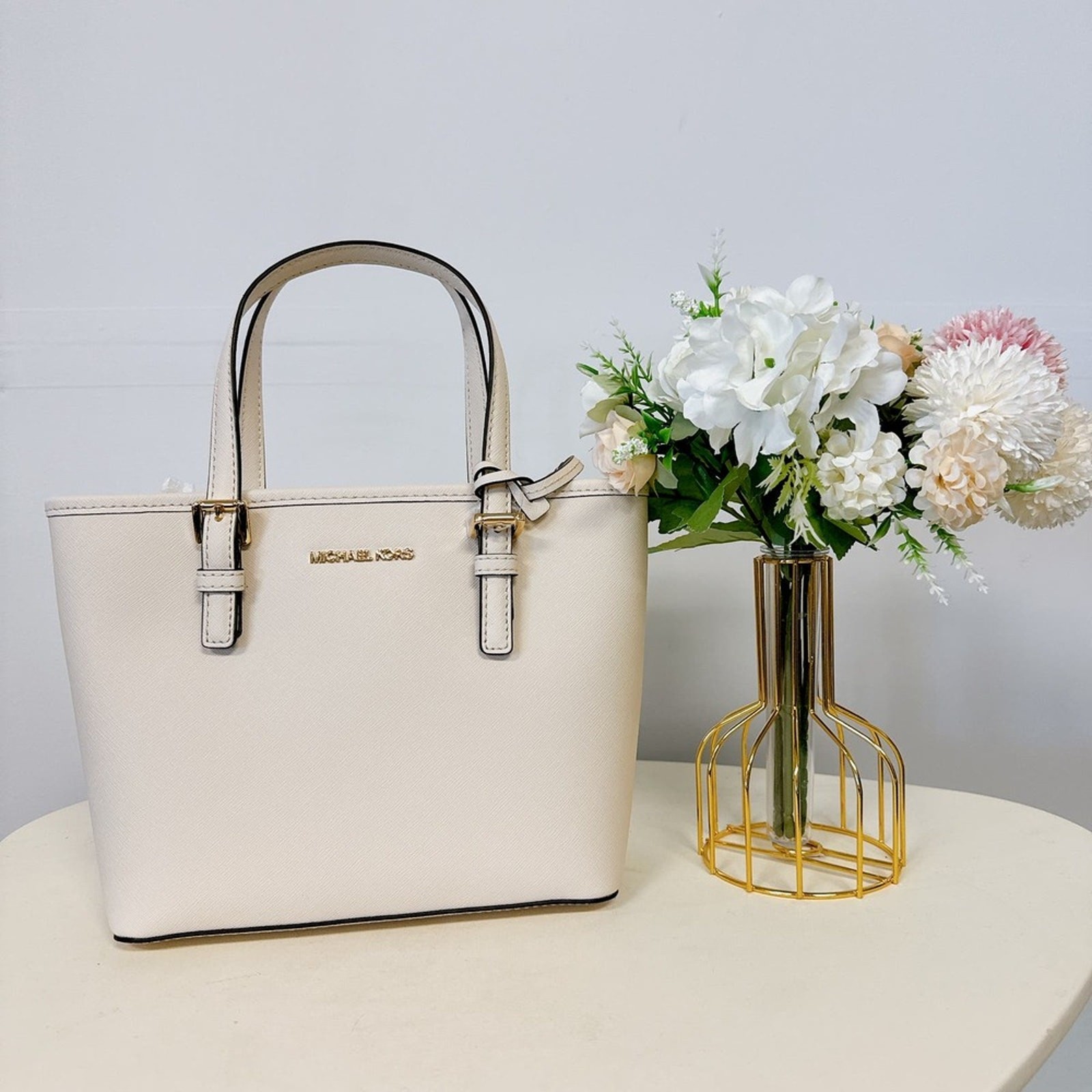 Michael Kors 35T9GTVT0L Jet Set Travel Extra-Small Saffiano Leather IN CREAM