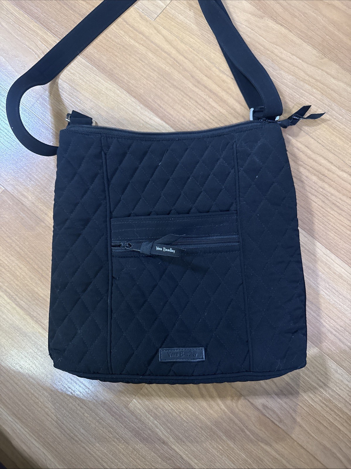Vera Bradley Purse Black Crossbody Shoulder Bag Quilted Cotton Blend