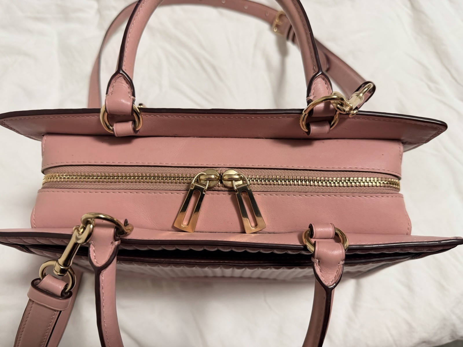 Coach Art Deco Pink Quilted 2 Way Zoe Satchel EUC