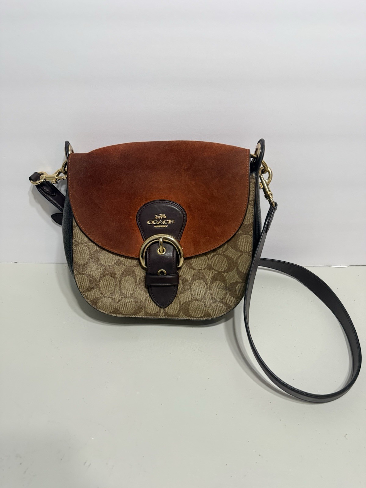 Coach Kleo Shoulder Bag 23″ in Signature Canvas C5692 Orange/Saddle/Black
