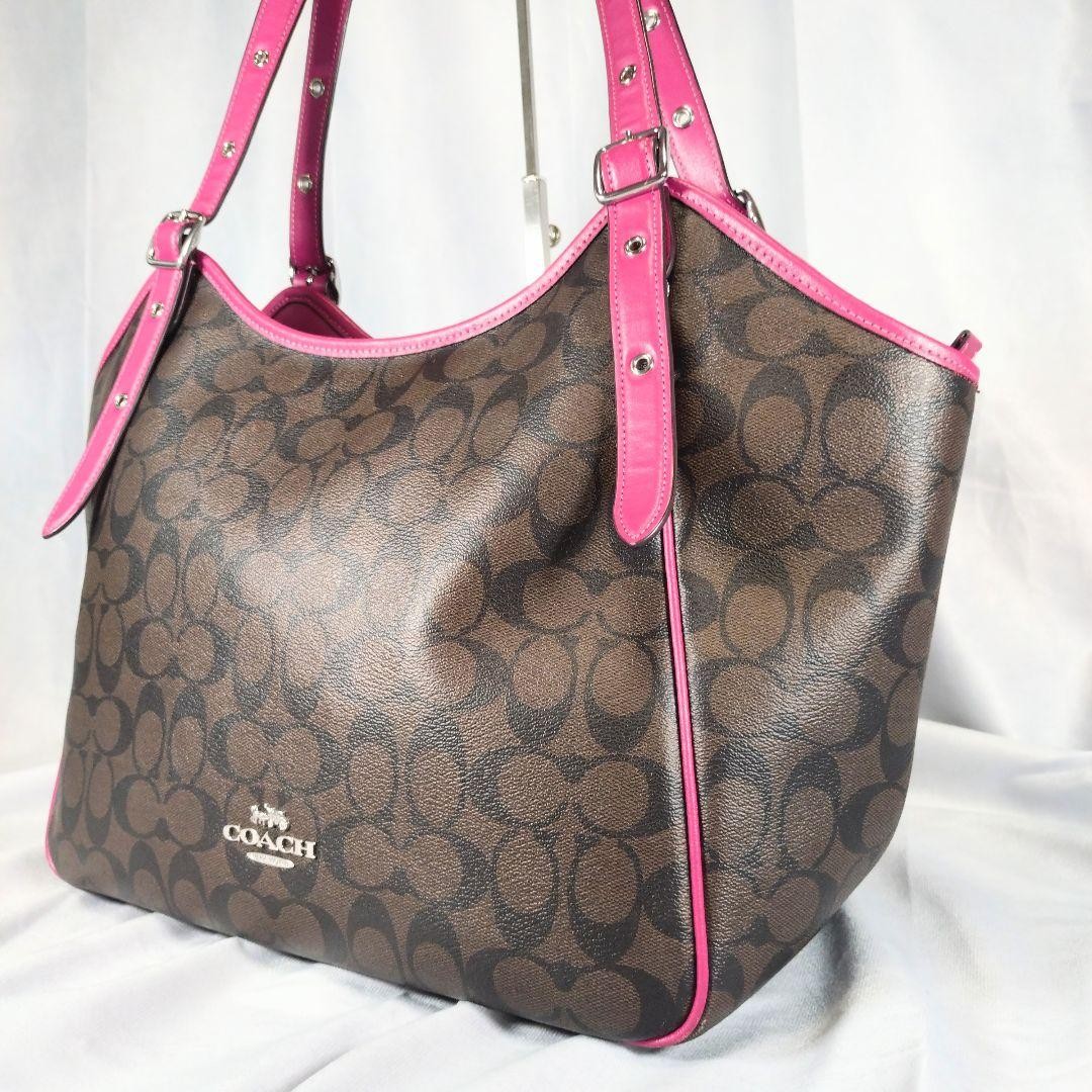 COACH Logo Print Handbag Brown Pink 30cm x 46cm x 17cm Stylish Bag