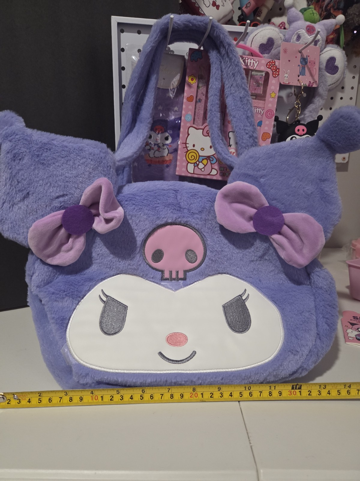 Back 2 school bundle. Sanrio Plush Purple Shoulder bag with 14 school supplies.