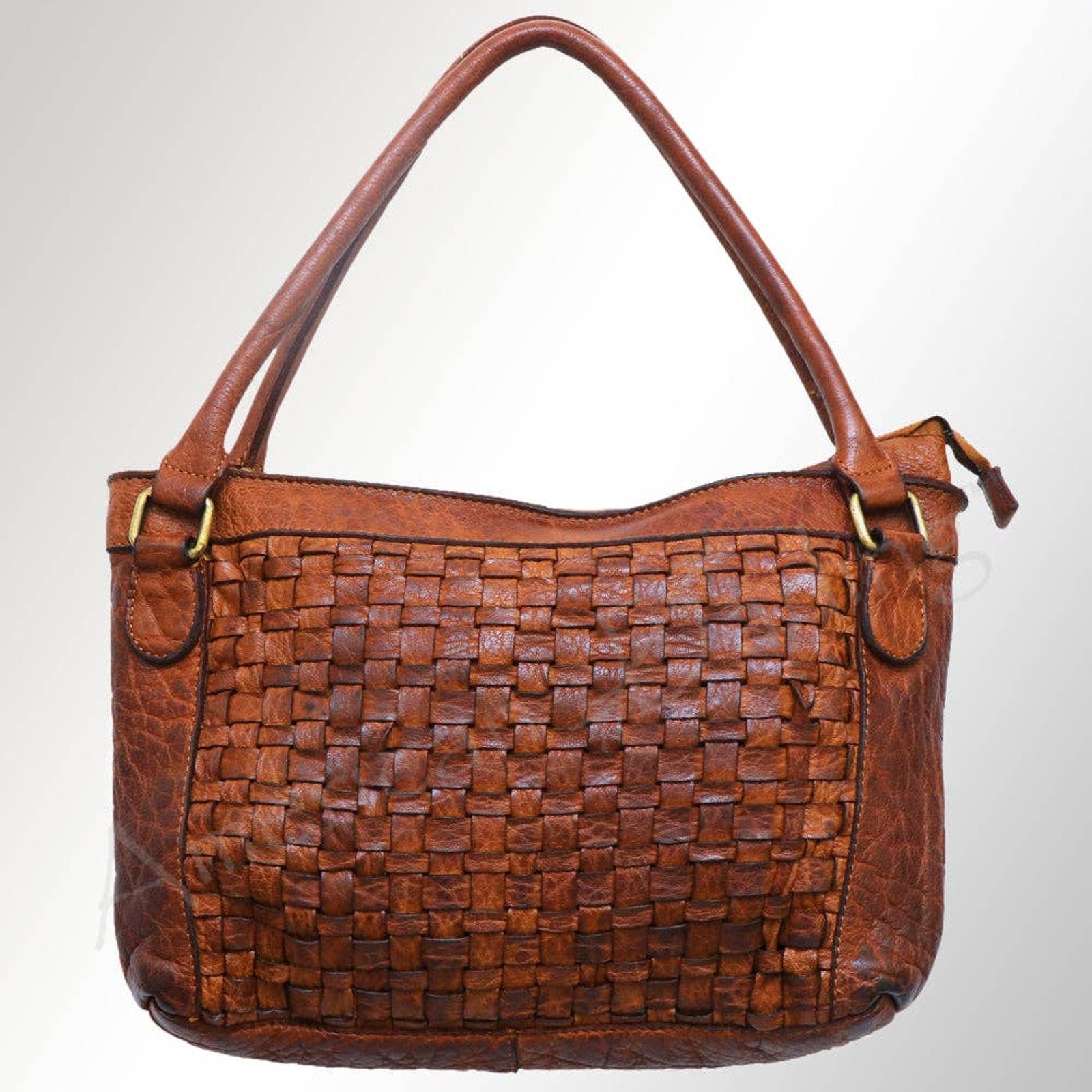 Hand-Dyed Full Grain Leather Tote Bag – Western Shoulder Bag with Braiding