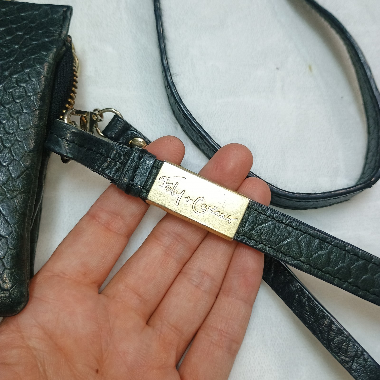 Foley & Corinna Dark Blue Grey Snake Skin Texture Crossbody Wristlet Purse
