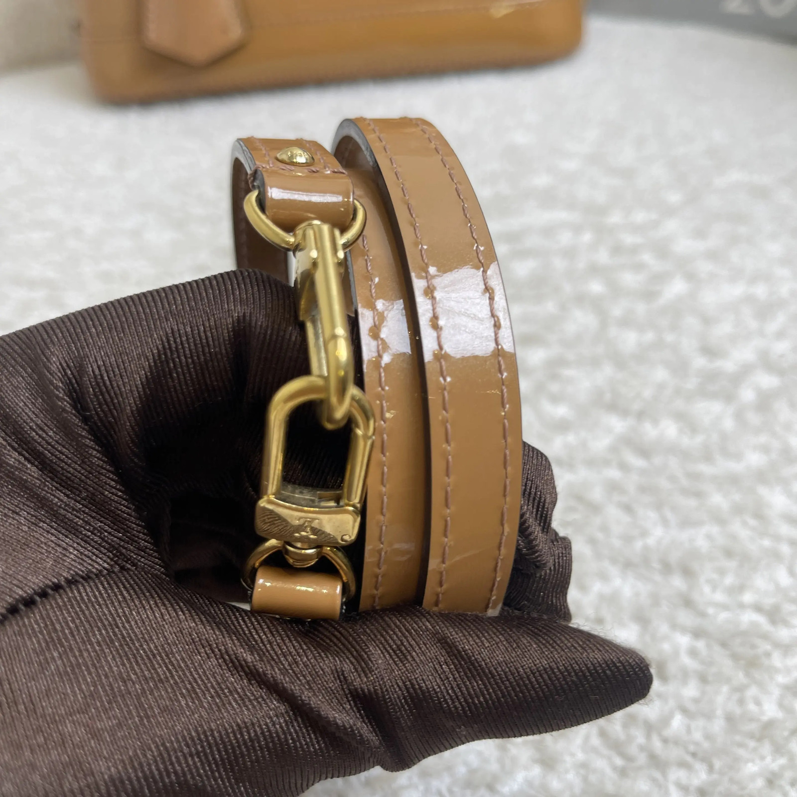 Louis Vuitton Alma BB Vernis Patent Leather Nude Crossbody Bag