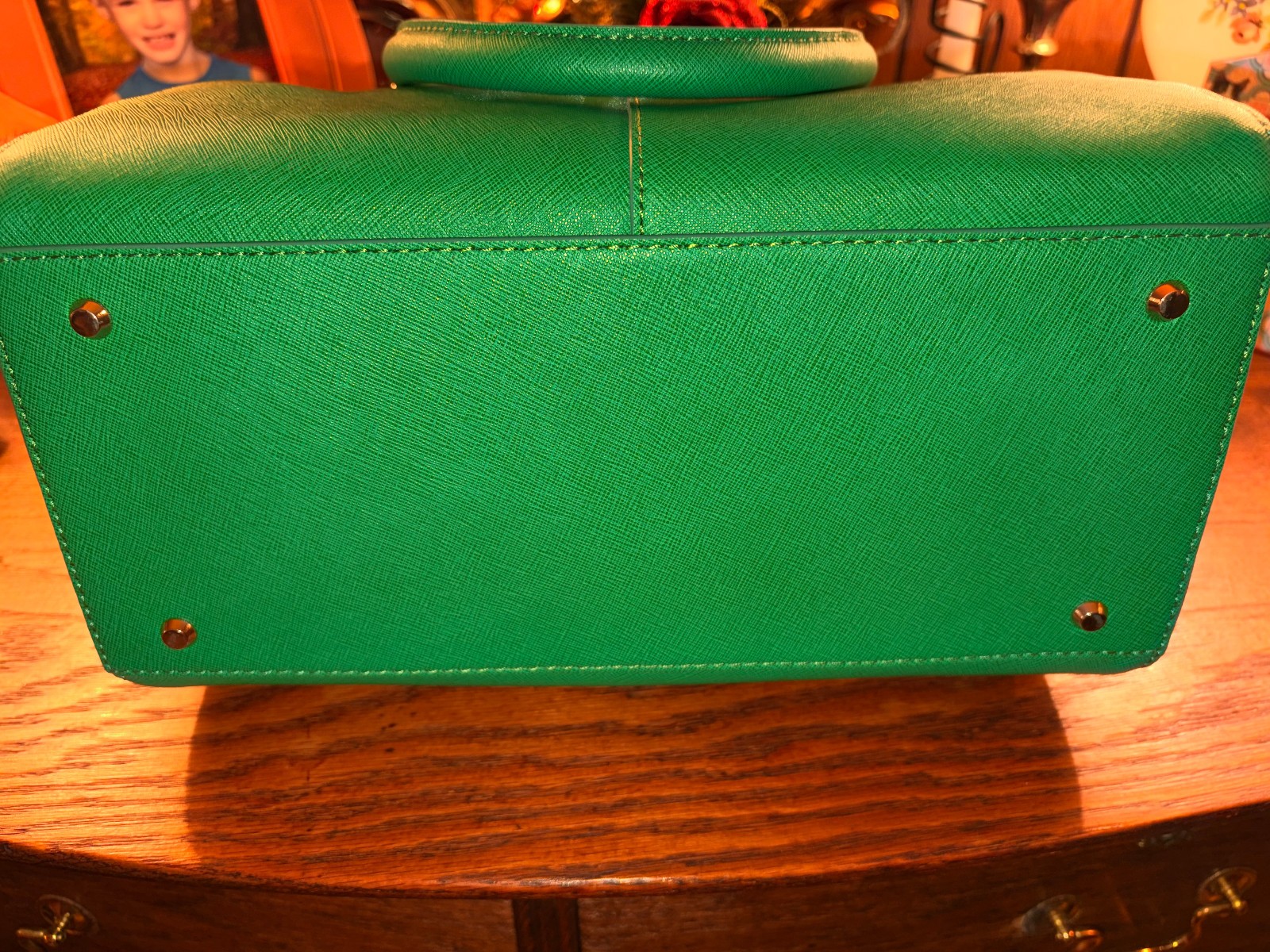 DKNY Double Handle Saffiano Leather Duffle, NWT, style 741413112, bright green