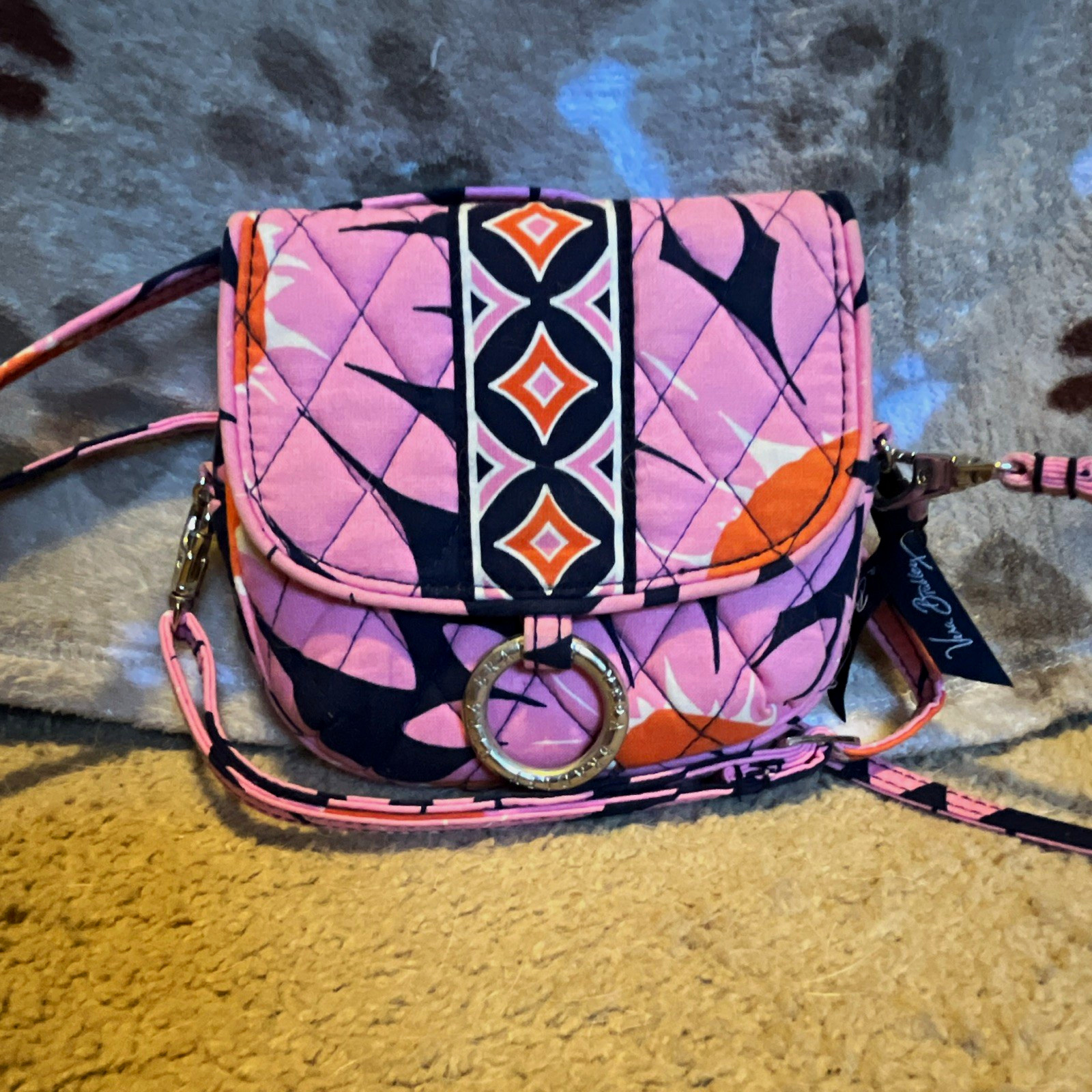 Vera Bradley Crossbody Clutch Bag with detachable strap – pink orange navy