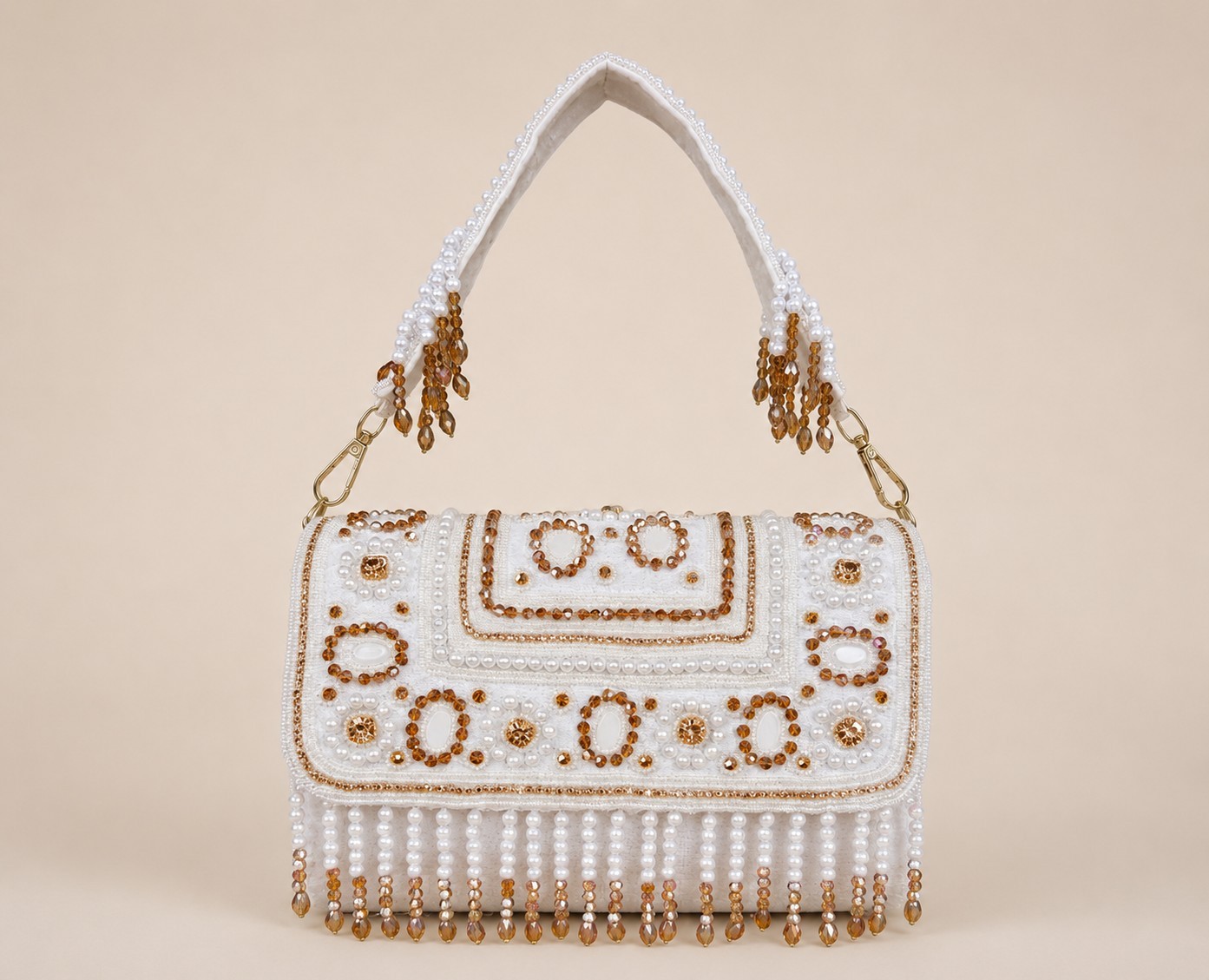 LuxeNest White Pearl Beaded Evening Bag Women’s Wedding Party Shoulder Handbag