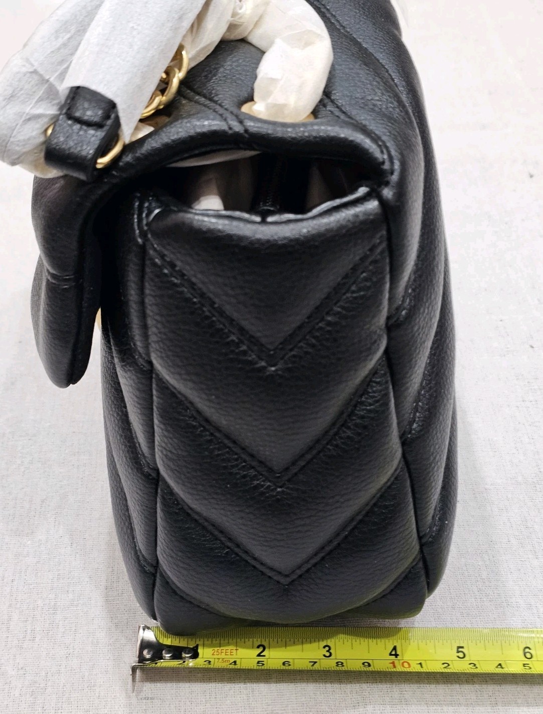 Black Soft Quilted Faux Leather Flap Bag Adjustable Shoulder Strap Gold Chain