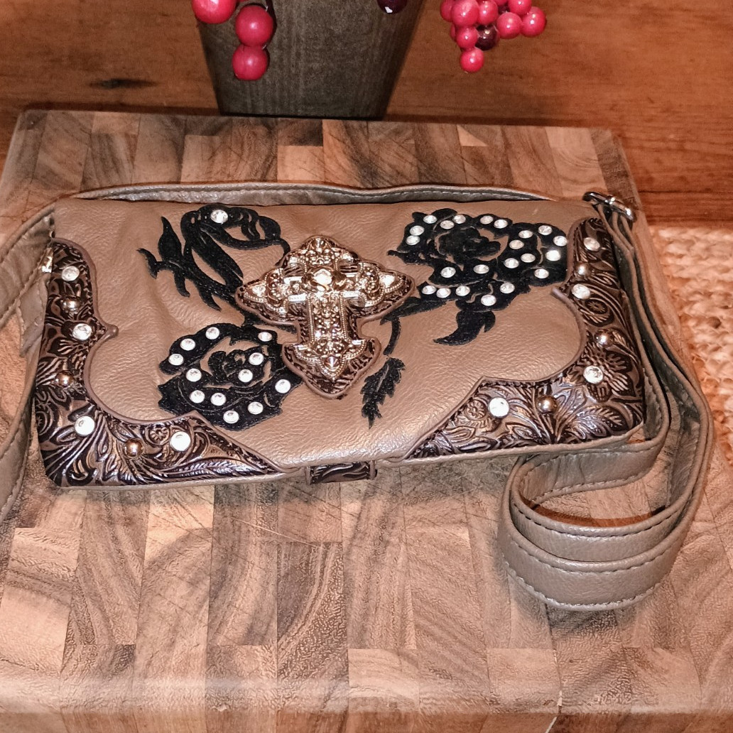 Luxcessories Inc. Brown Butterfly Rhinestone Crossbody Bag Zip/Magnetic Pockets