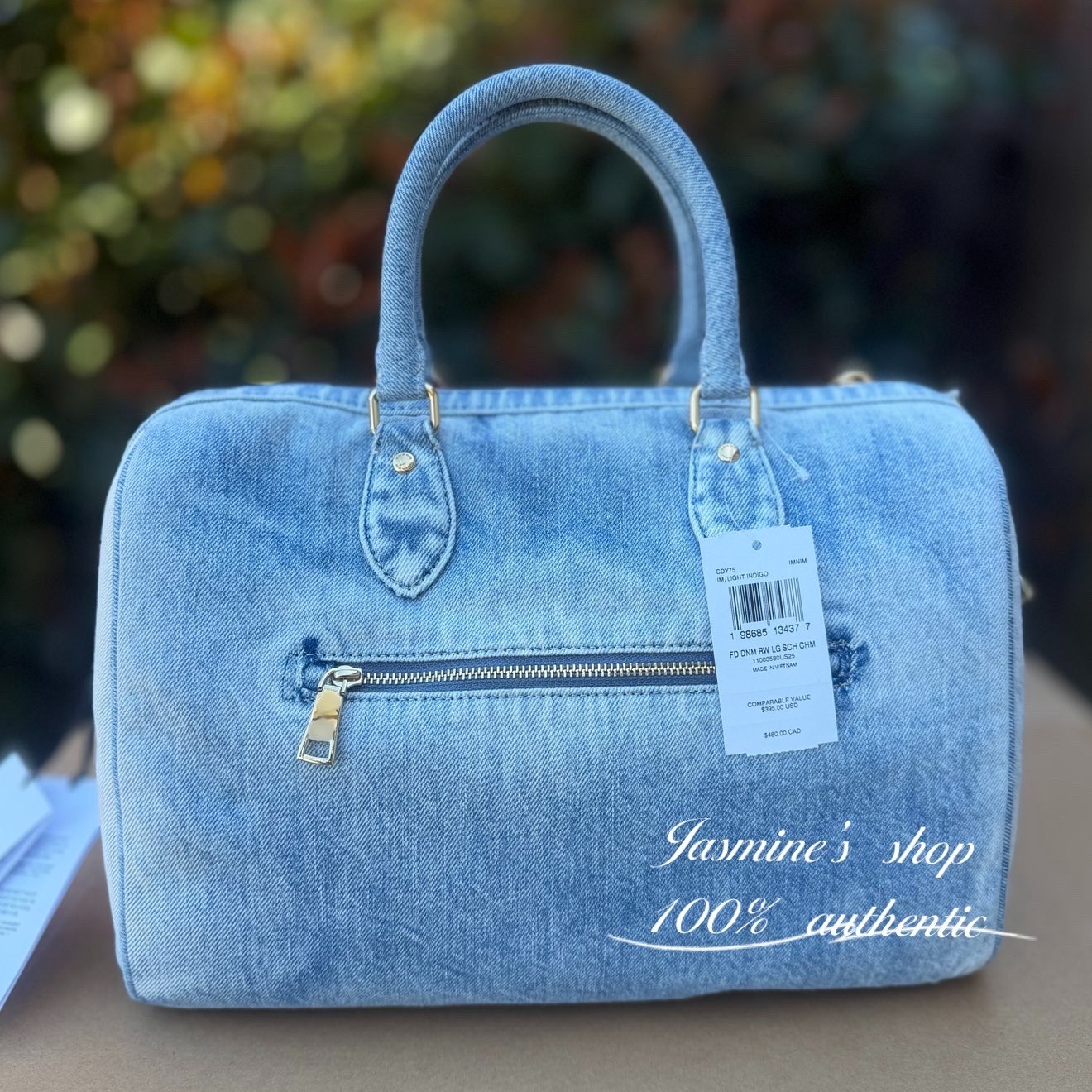 NWT Coach CDY75 Rowan Large Satchel Bag In Loved Denim With Charms Light Indigo