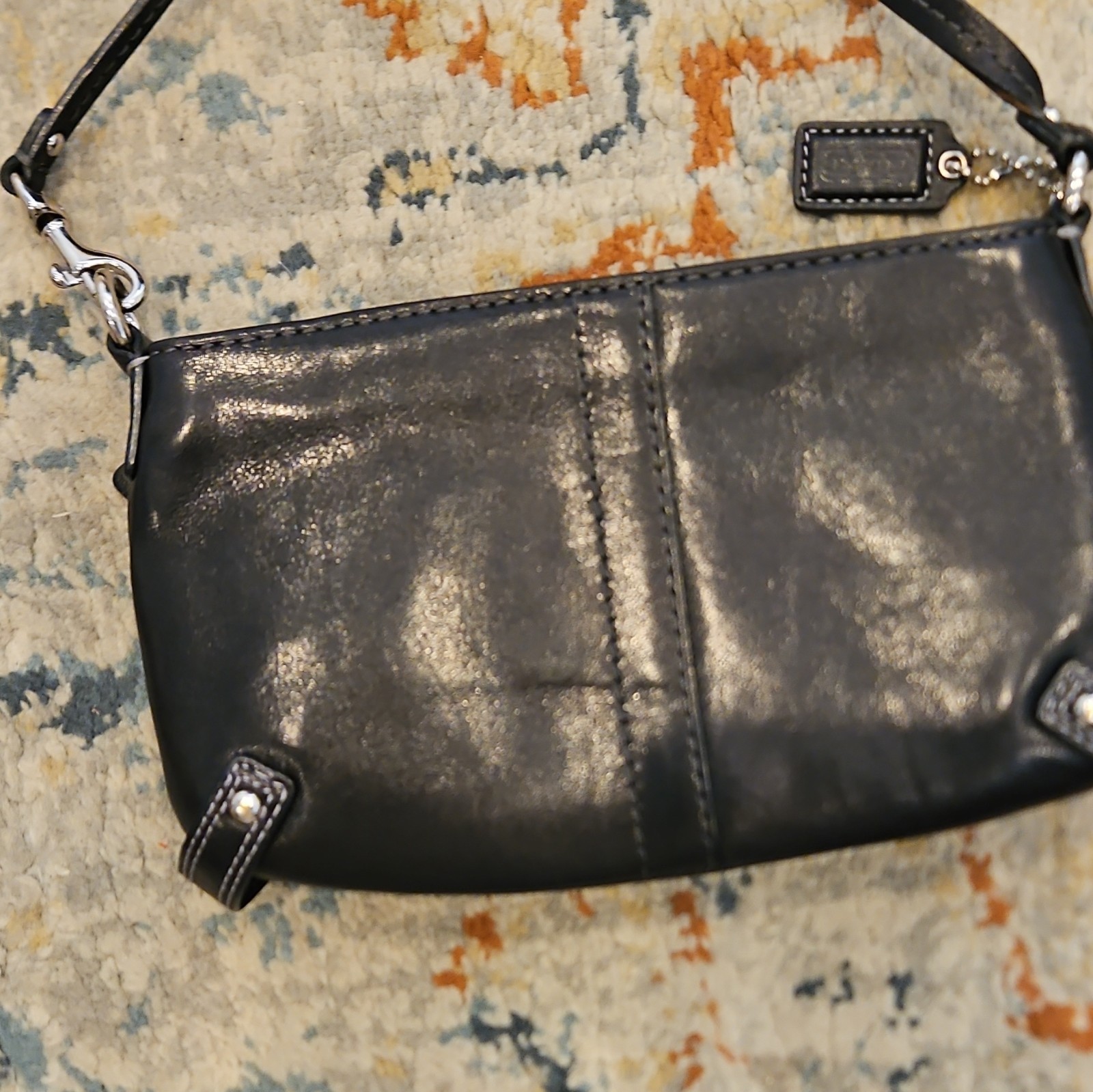 Vintage Coach Black Leather Legacy Top-Handle Pouch Wristlet Contrast Stitch