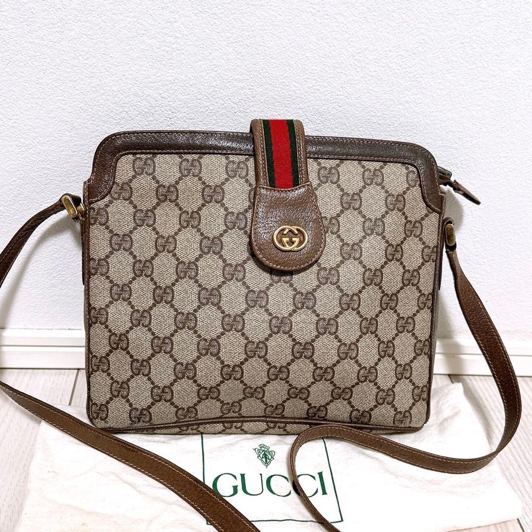 GUCCI PVC Shoulder Bag Sherry Line 20x24x2in,21in strap Good Condition