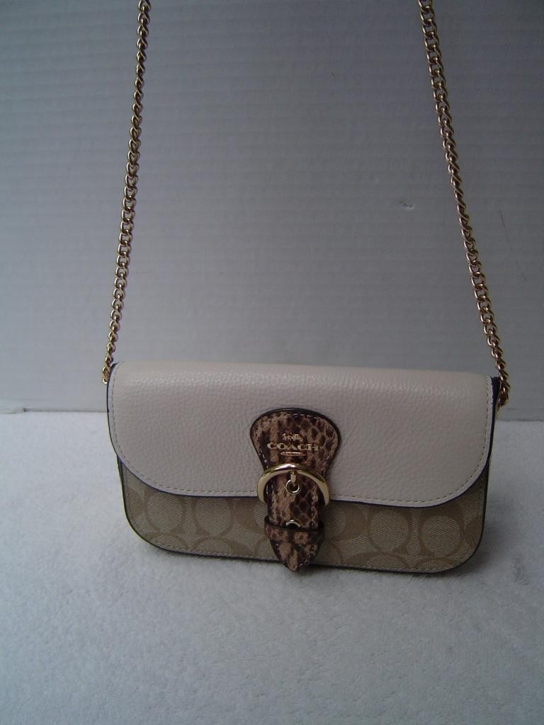 AUTHENTIC COACH KLEO LIGHT KHAKI SIGNATURE AND LEATHER CROSSBODY #CA441 EUC/LN