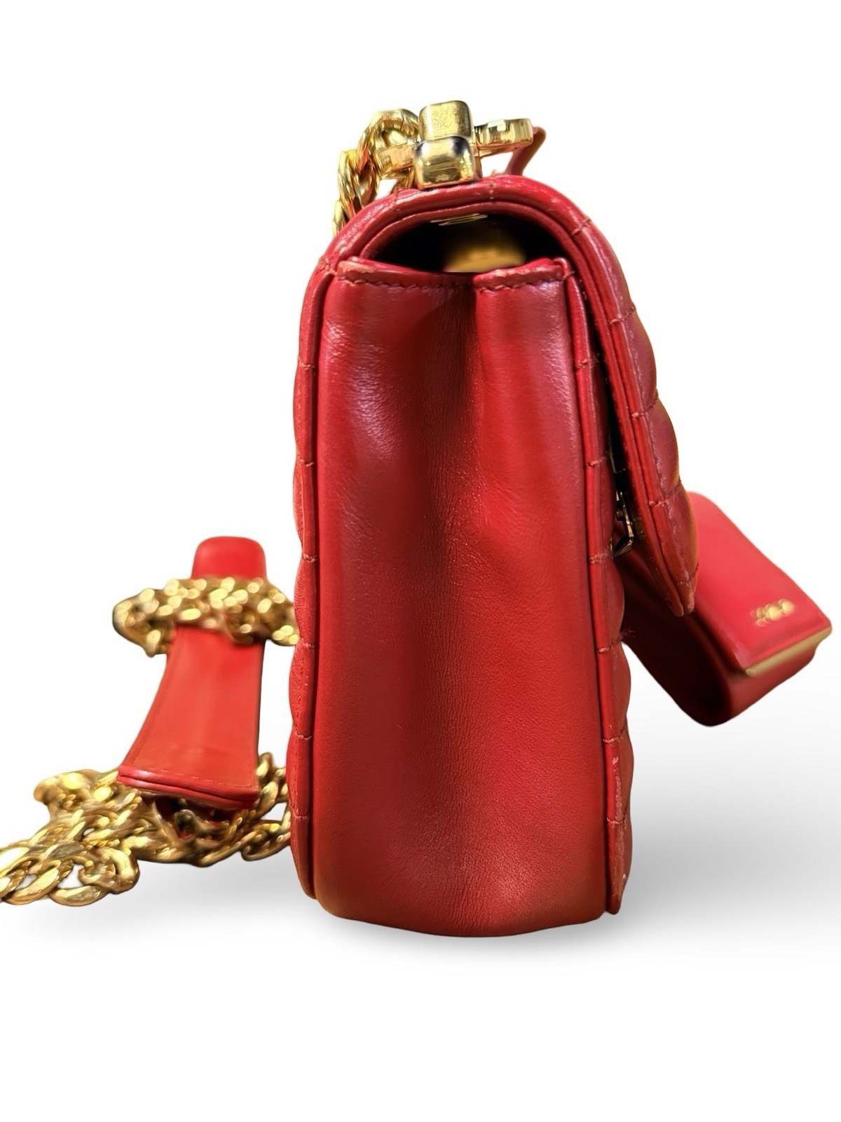 Prada Red Diagramme Quilted Leather Chain Flap Shoulder Crossbody Bag Authentic