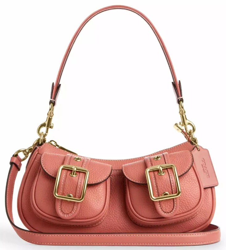 NWT Coach Ashton CM079 Baguette Shoulder X-body Bag In BURNT CORAL Leather Gold