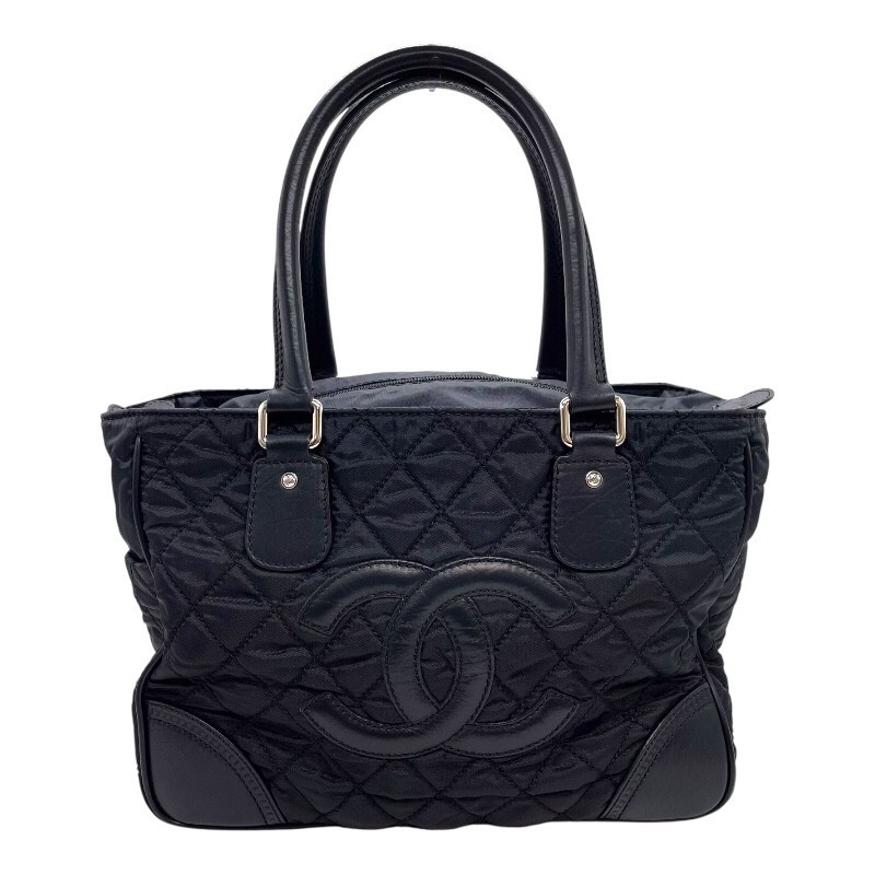 CHANEL Paris New York Line Tote Bag A33100 Black Silver Hardware Nylon Leather T