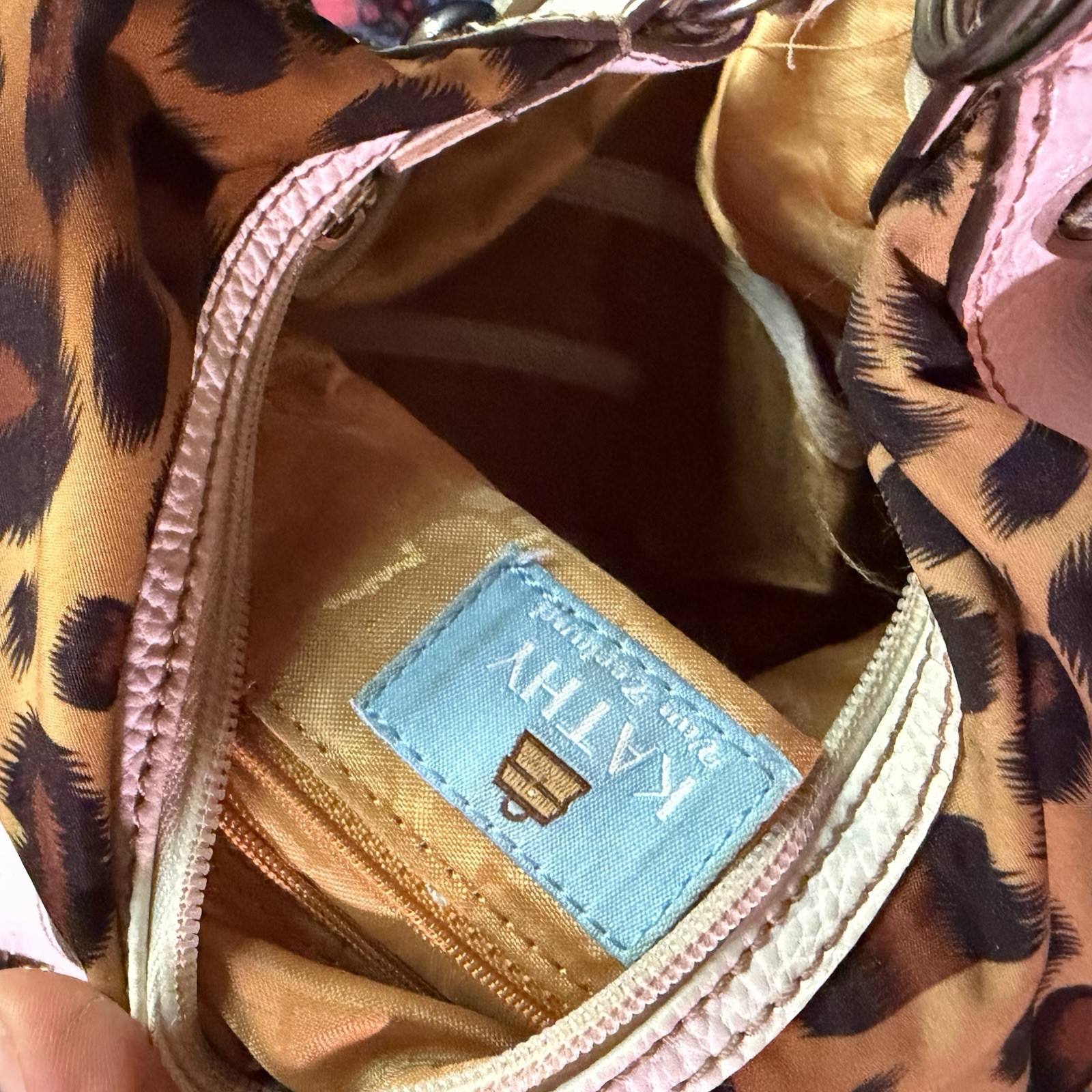 Kathy Van Zeeland Leopard Print Shoulder Bag Zip Pockets Studded Heart Charm