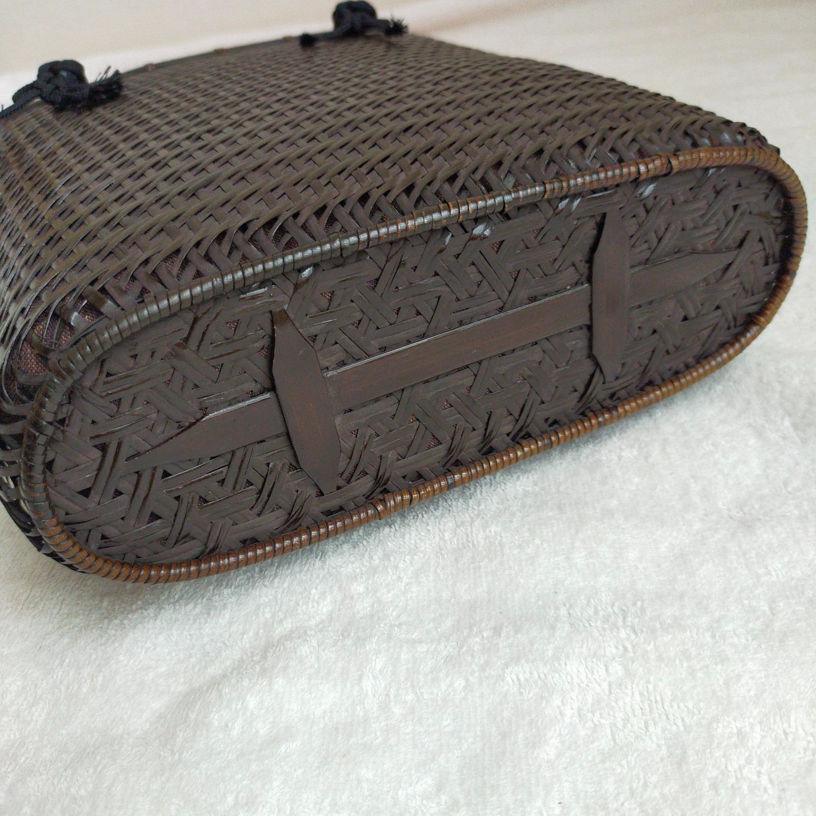 Chikukousai Yusai Vintage Bamboo Handbag Ajiro Weaving Urushi Laquer Basket JPN