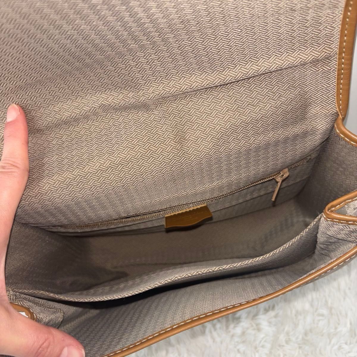 Christian Dior Good Condition Dior Trotter Pattern Shoulder Bag Beige x Brown Al
