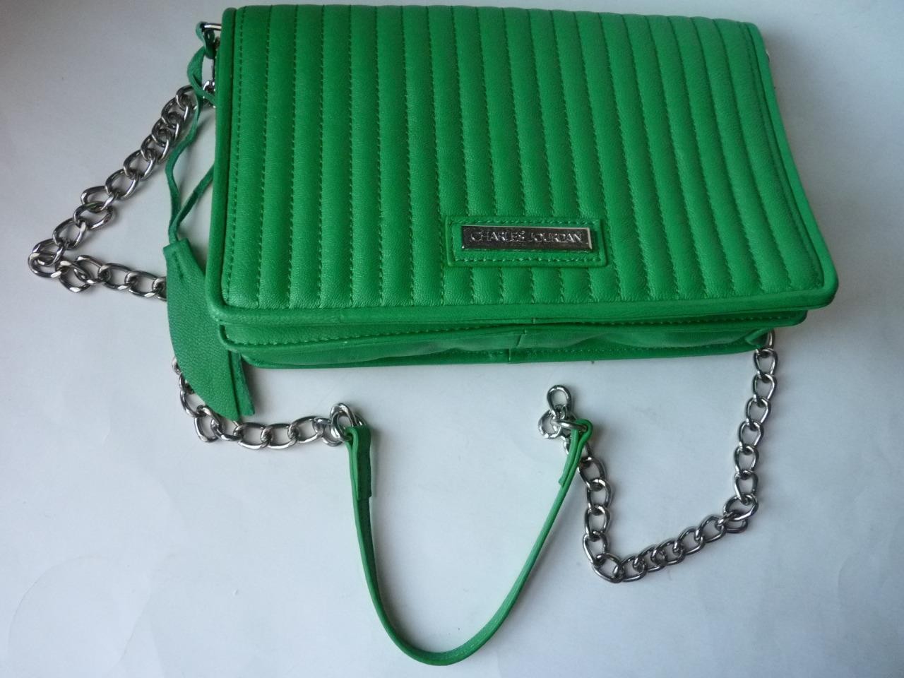 Charles Jourdan emerald green quilted leather silver tone hardware crossbody bag