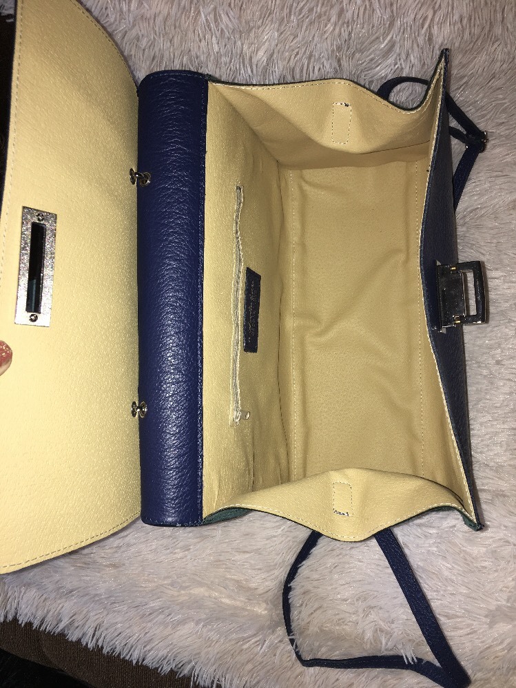 Michaella Barri blue leather Suede Convertible Wing Satchel Made In Italy NEW