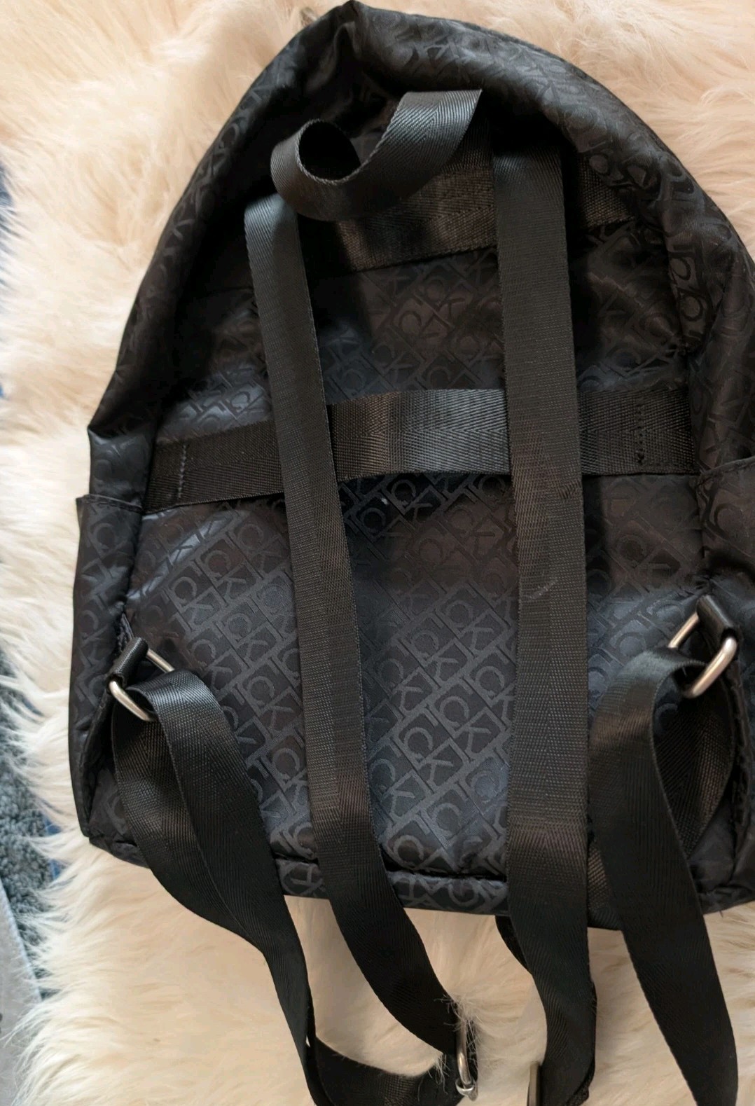 Calvin Klein Black Logo Print Backpack Unisex Travel School Laptop Bag Nylon