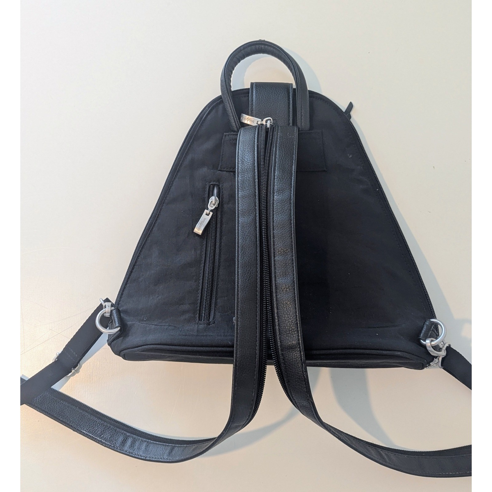 Baggallini Convertible Backpack Sling Bag Black Nylon Teardrop Travel Purse